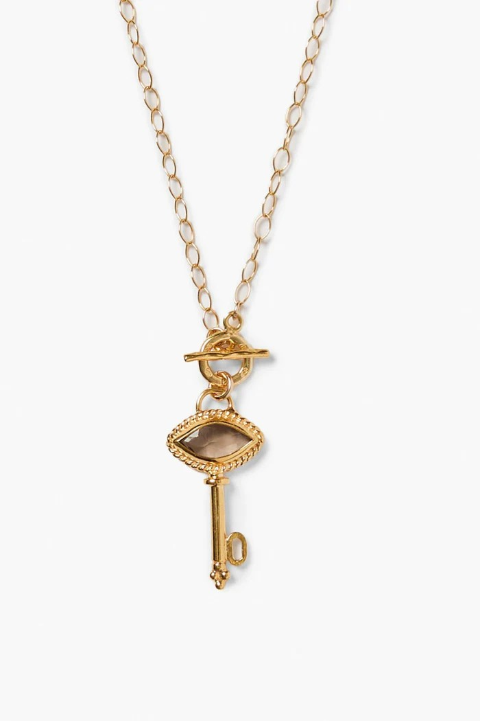key necklace in smokey quartz