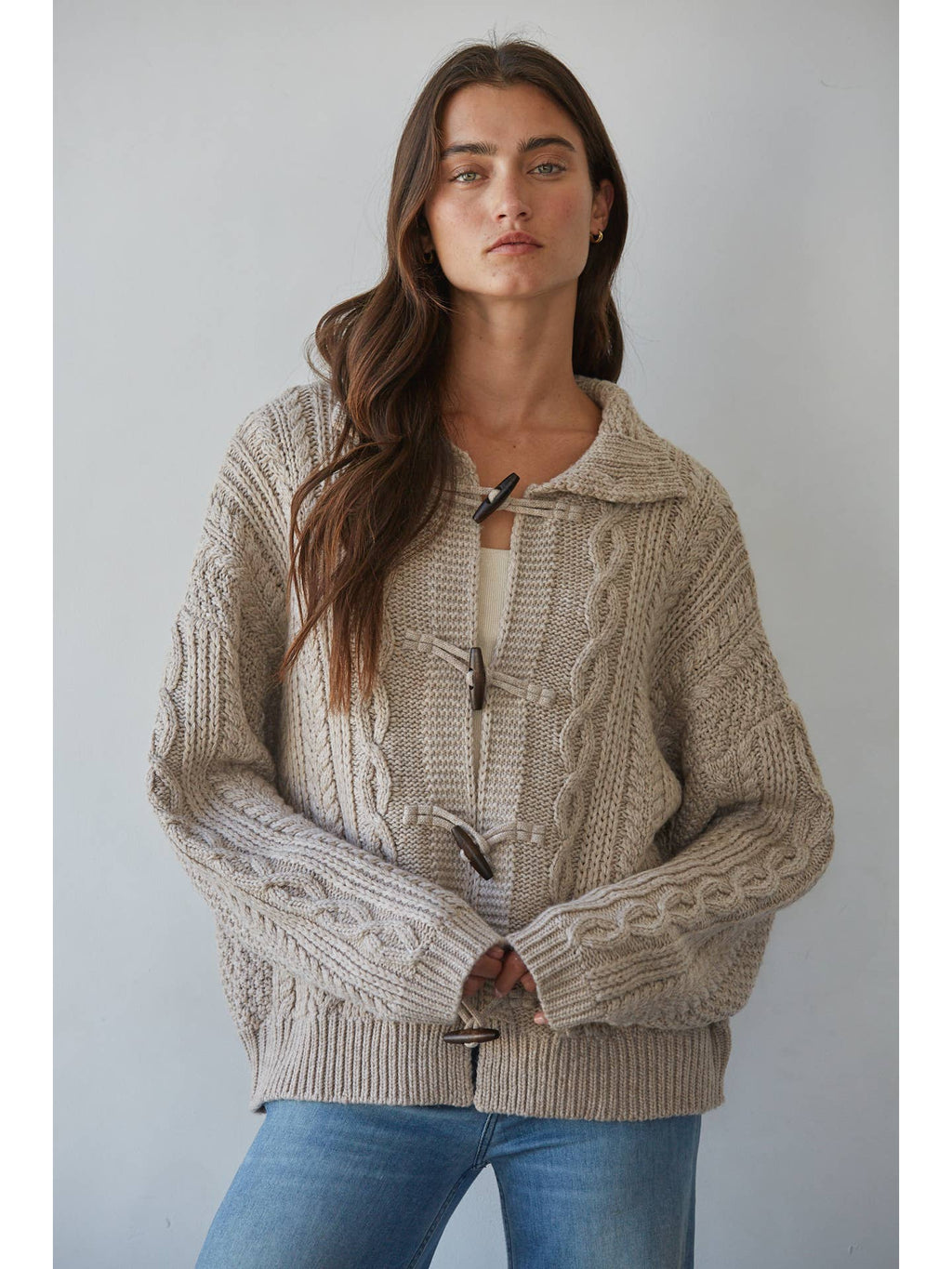 knit cable mock cardi