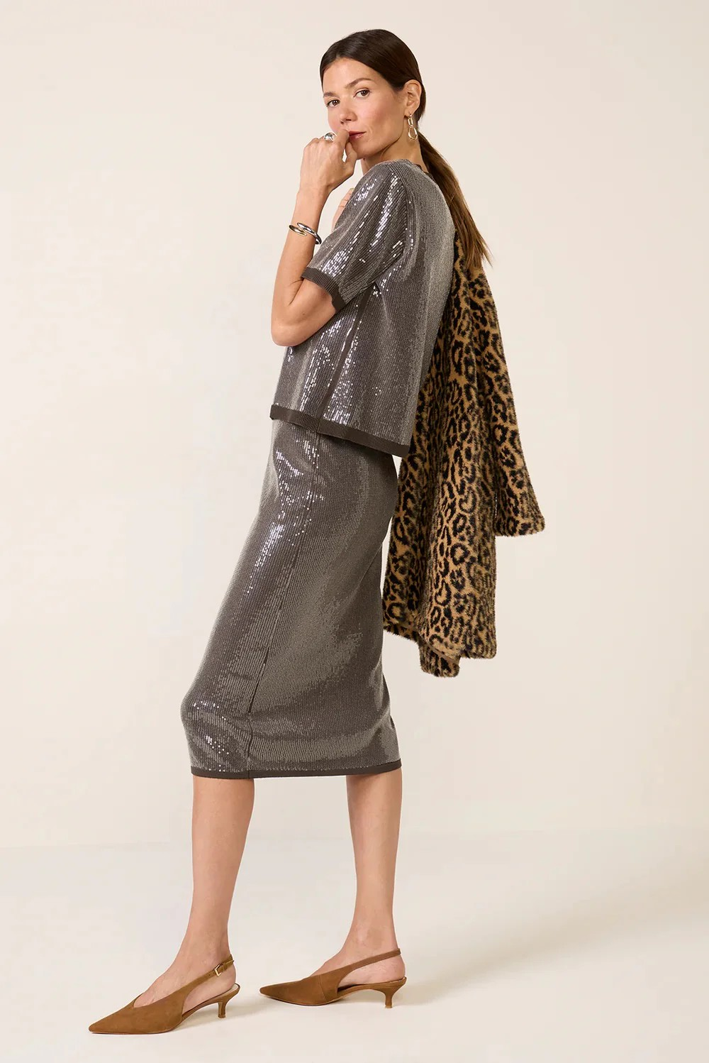 sparkle sequin pencil skirt in ink