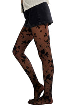 flocked floral tights in black combo