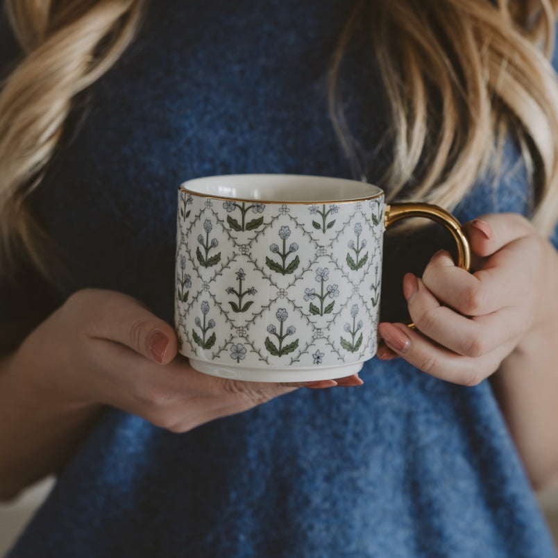 floral quilt coffee mug