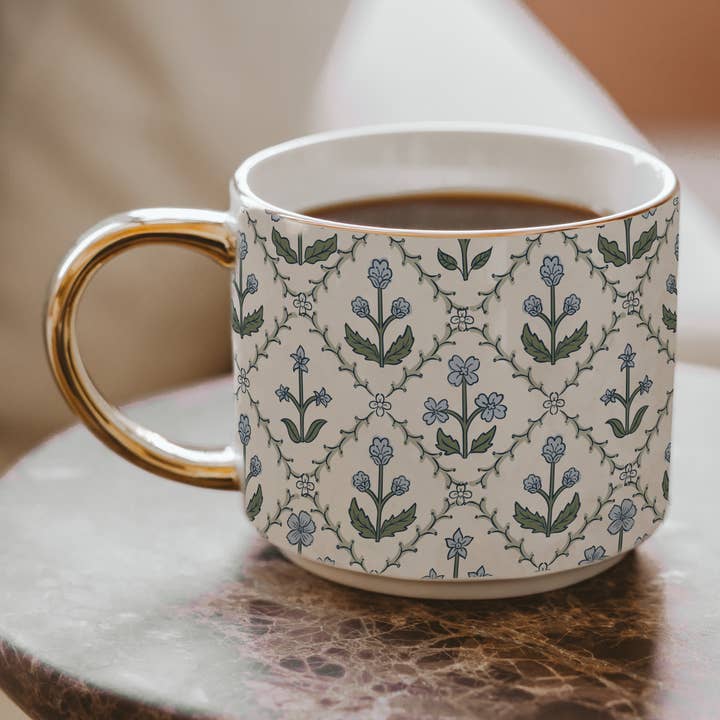 floral quilt coffee mug
