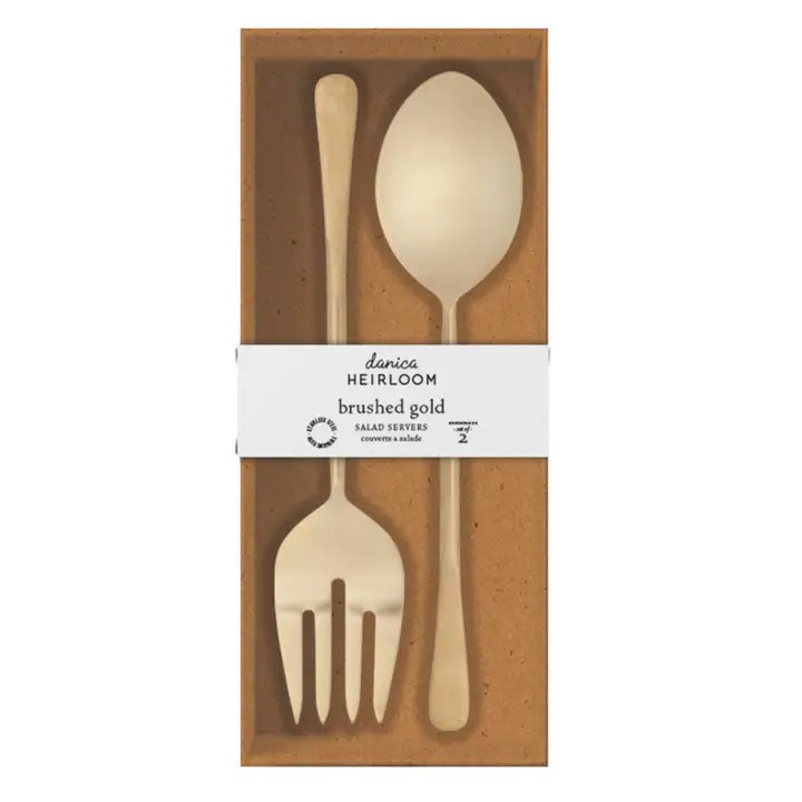 stainless steel salad server set - gold