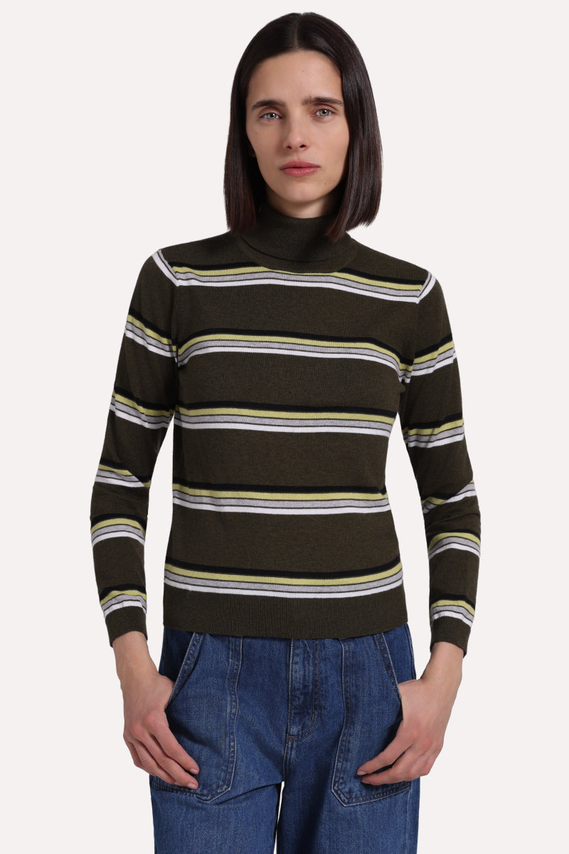 striped turtleneck in army combo