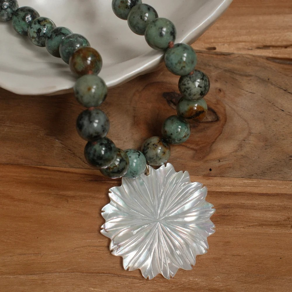 martha flower necklace in turquoise