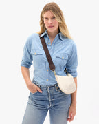 adjustable crossbody in checkered chocolate