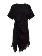 satin mix tee shirt dress in black