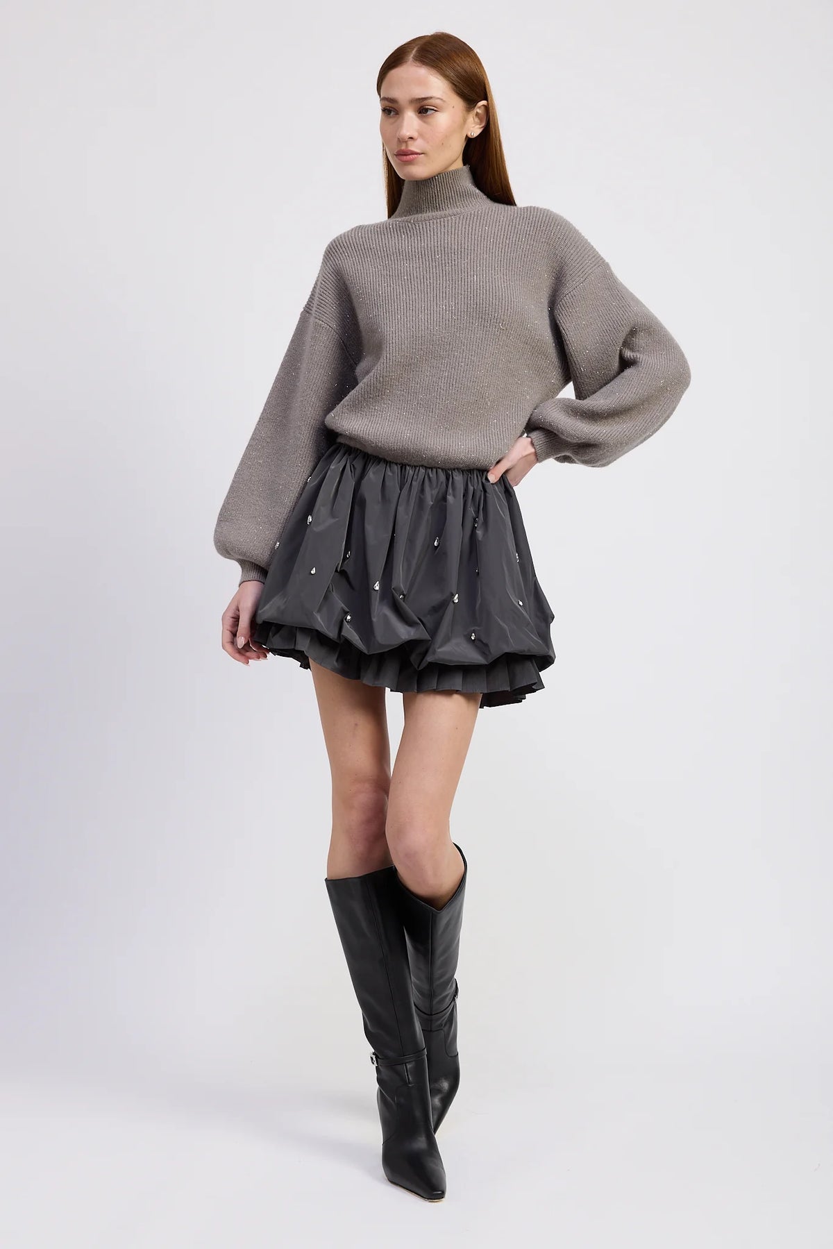 florentina mini dress in gray rhinestone