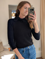 supima cotton cashmere shaker tie up neck top