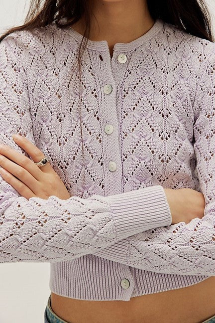 pretty in pointelle cardi in orchid hush