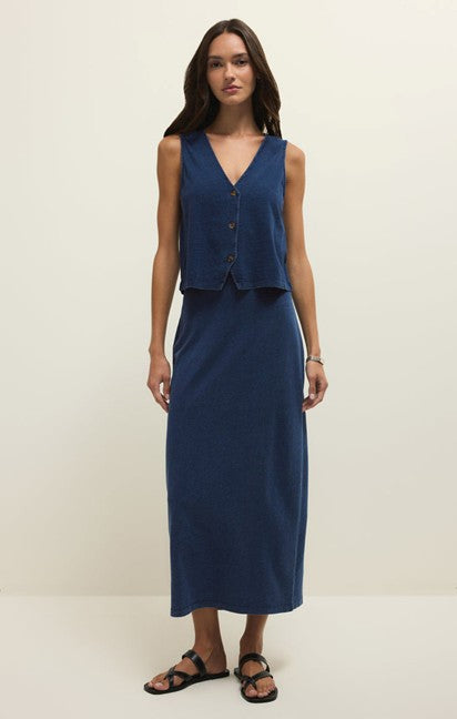 gail jersey denim midi skirt