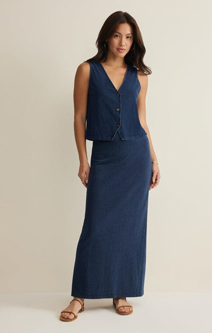 gail jersey denim midi skirt