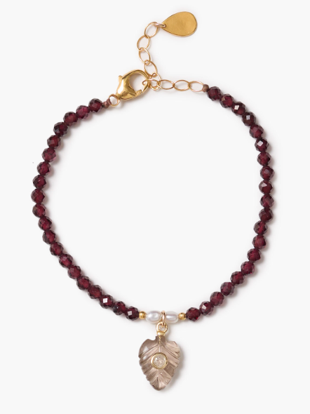 dainty leaf bracelet in garnet