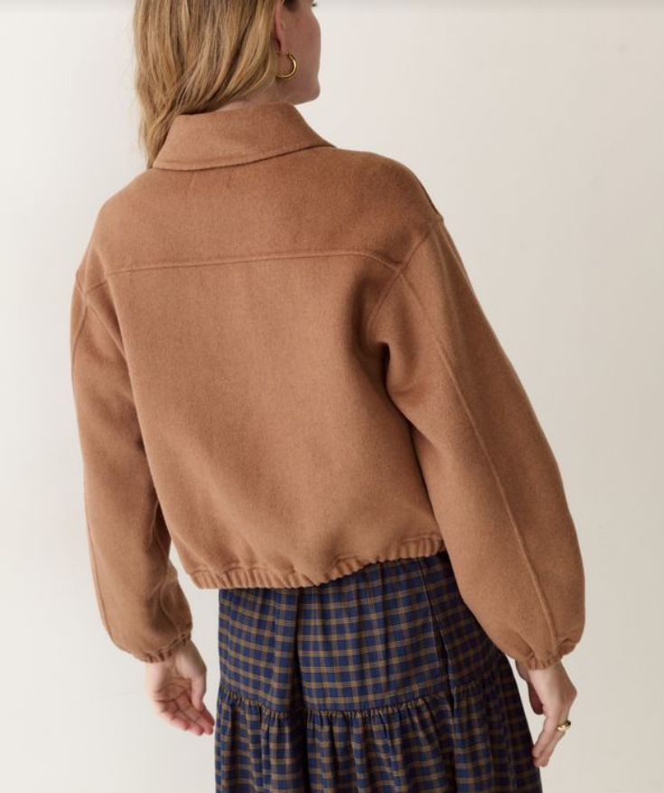 zip up wool jacket in camel