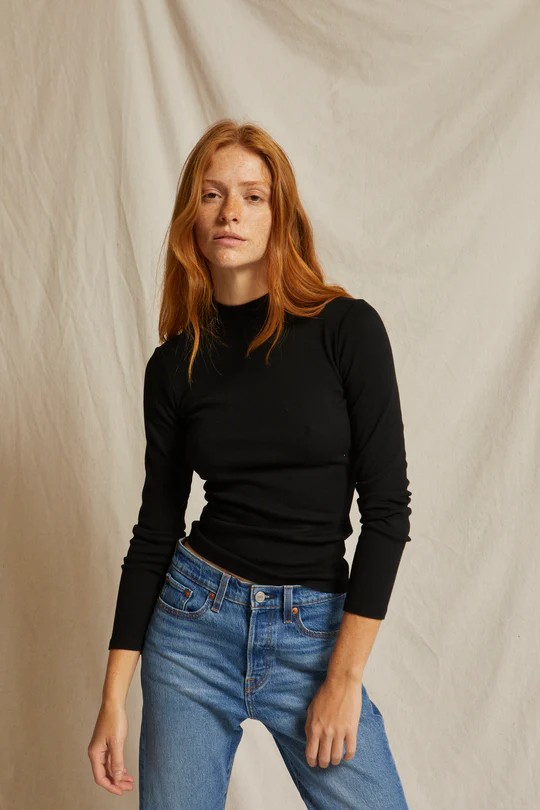 lauryn rib mock neck long sleeve in black