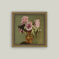 peonies in small yellow vase
