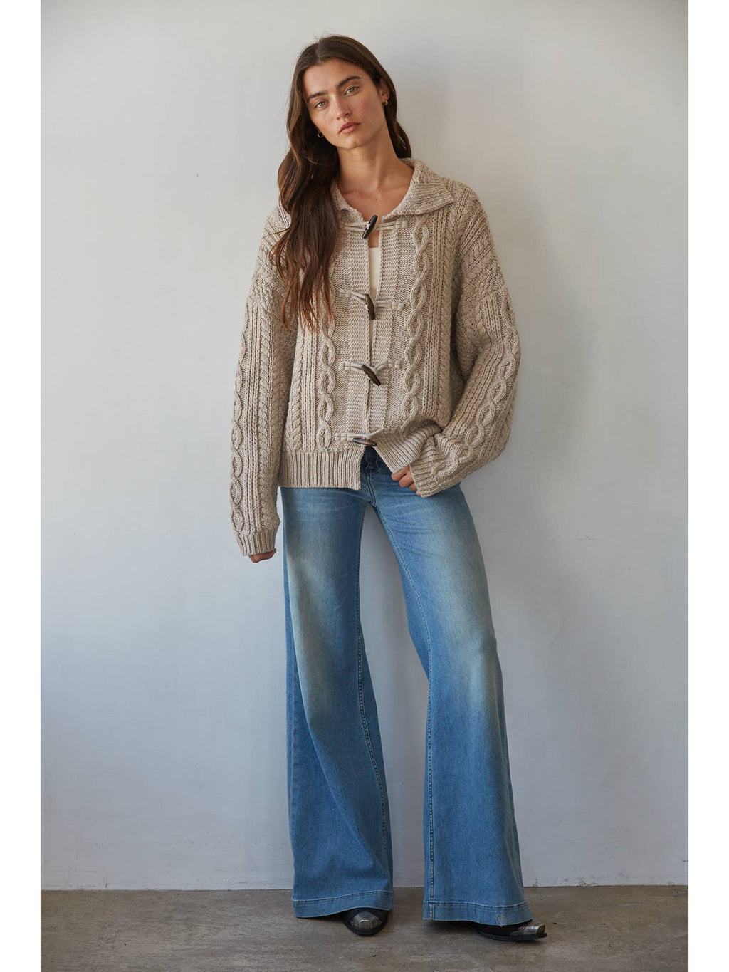 knit cable mock cardi