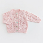 heart lace baby cardigan in blush pink
