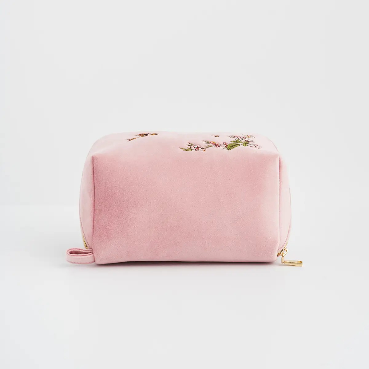love scatter pink velvet embroidered cosmetic pouch