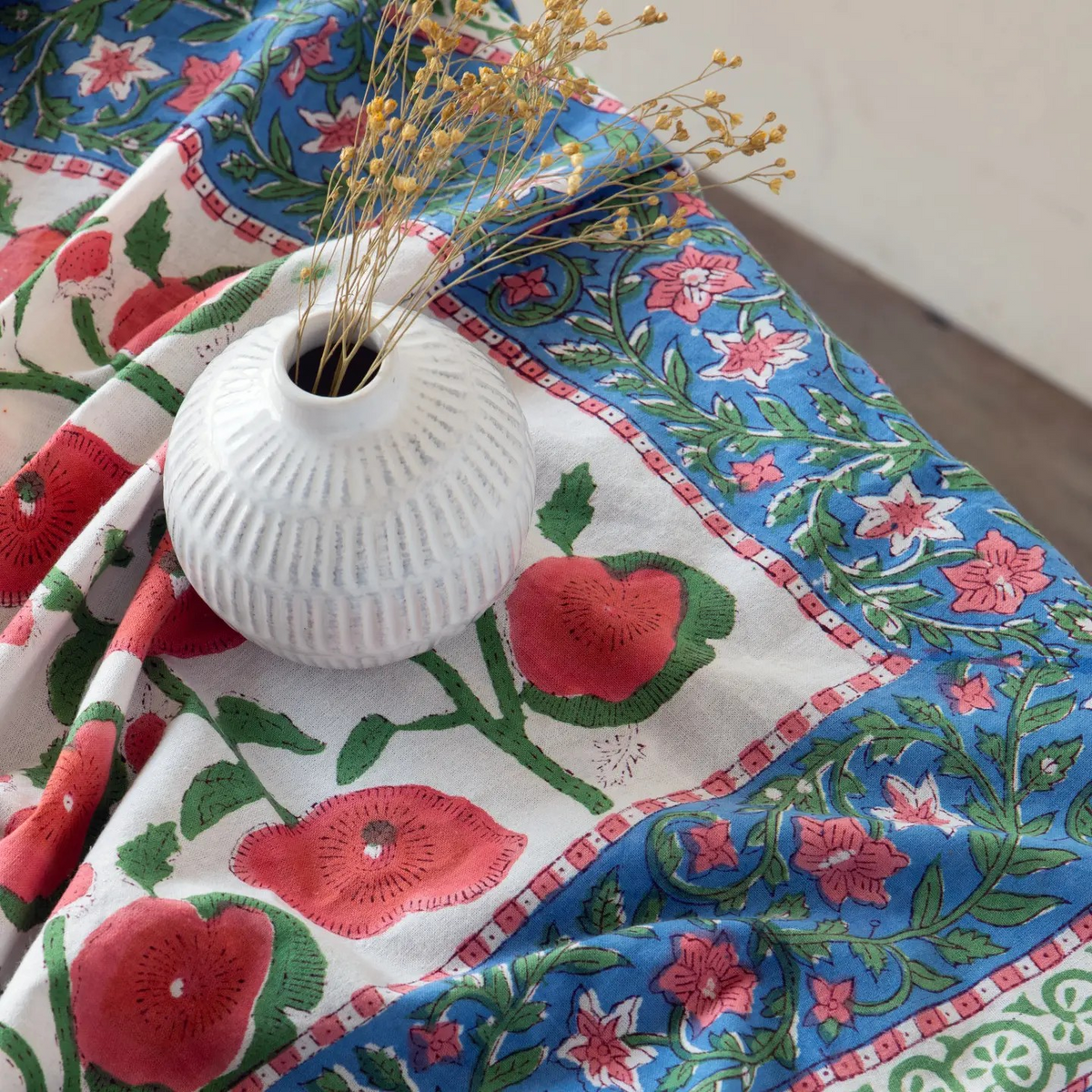 poppy block print tablecloth