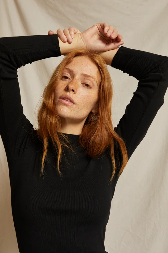 lauryn rib mock neck long sleeve in black