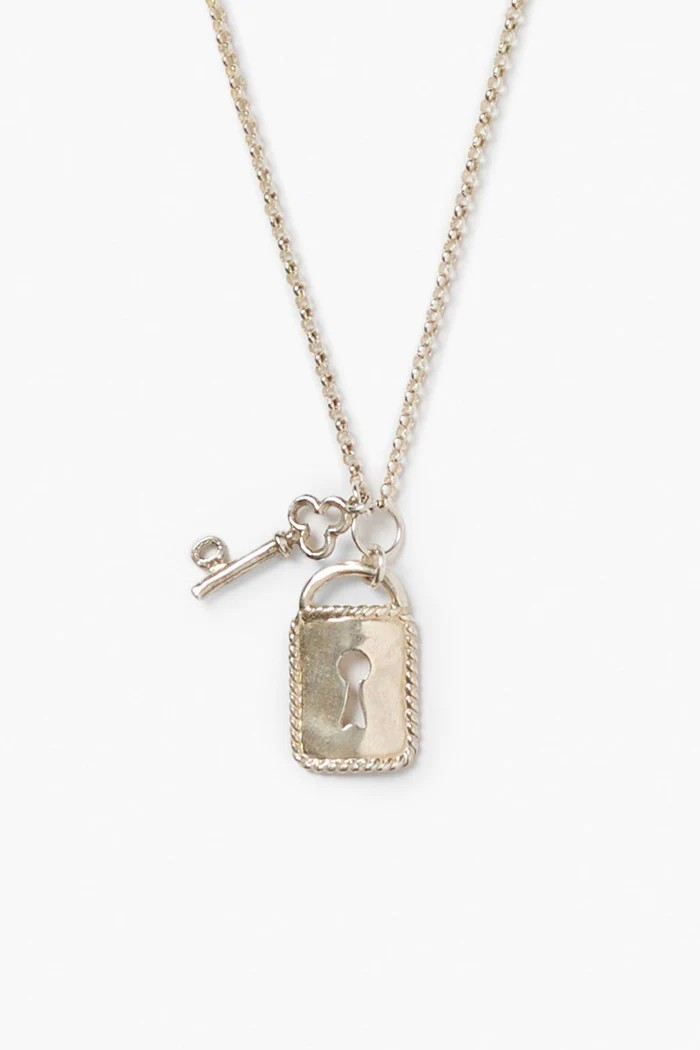 mini padlock necklace in silver