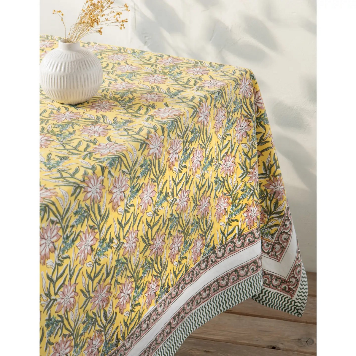 clematis block print tablecloth
