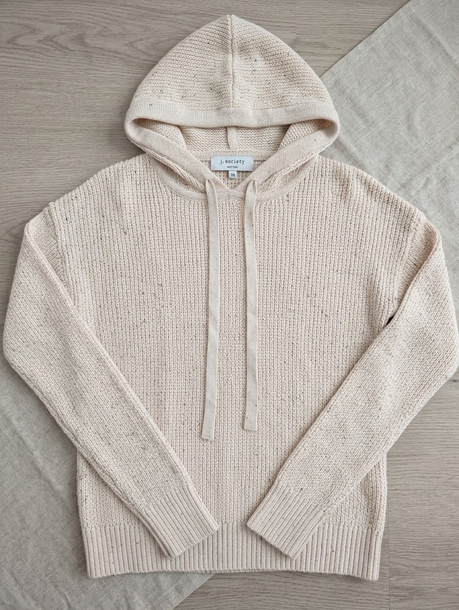 knit hoodie in speckled almond
