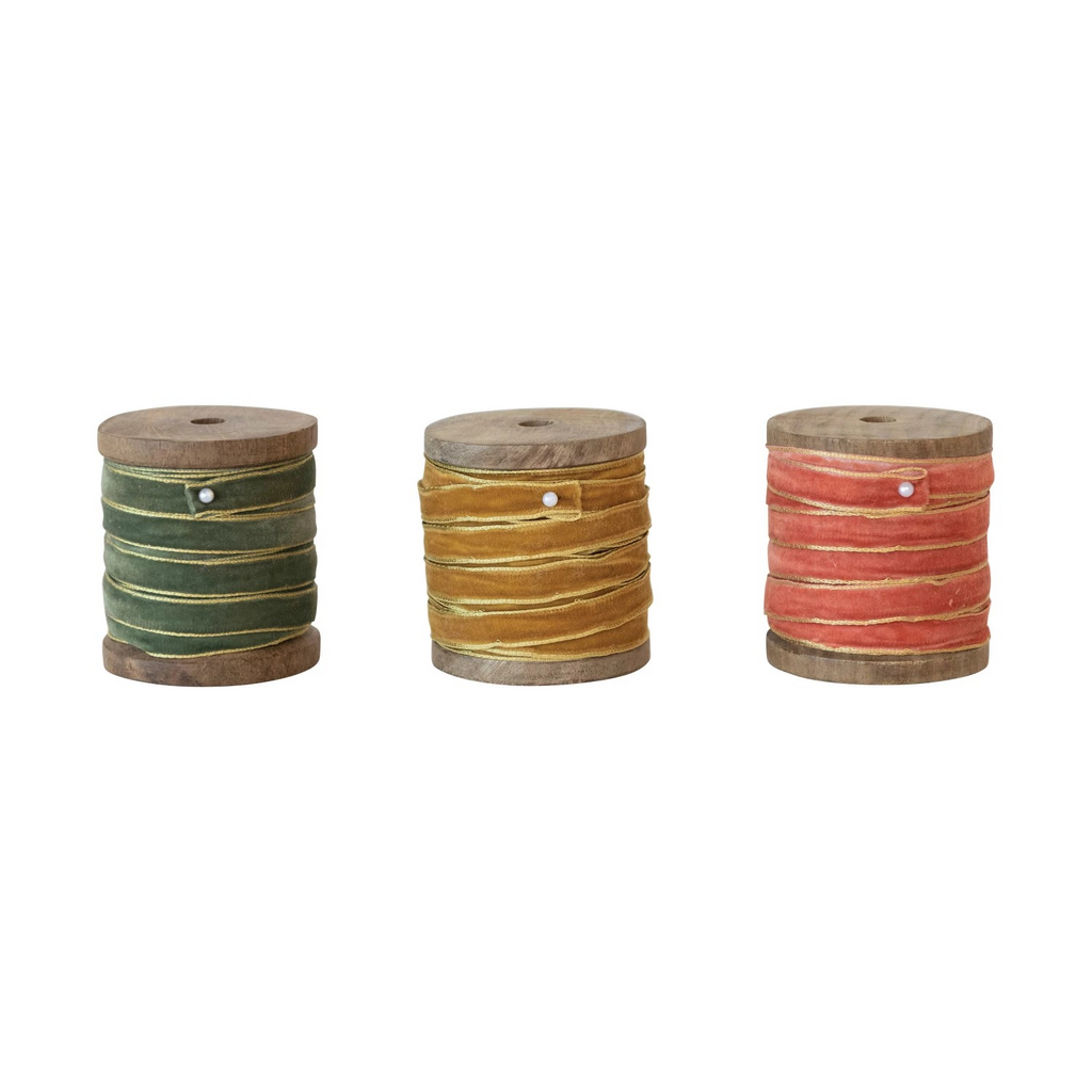 velvet ribbon on wooden spool