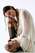 floral flocked tights in espresso