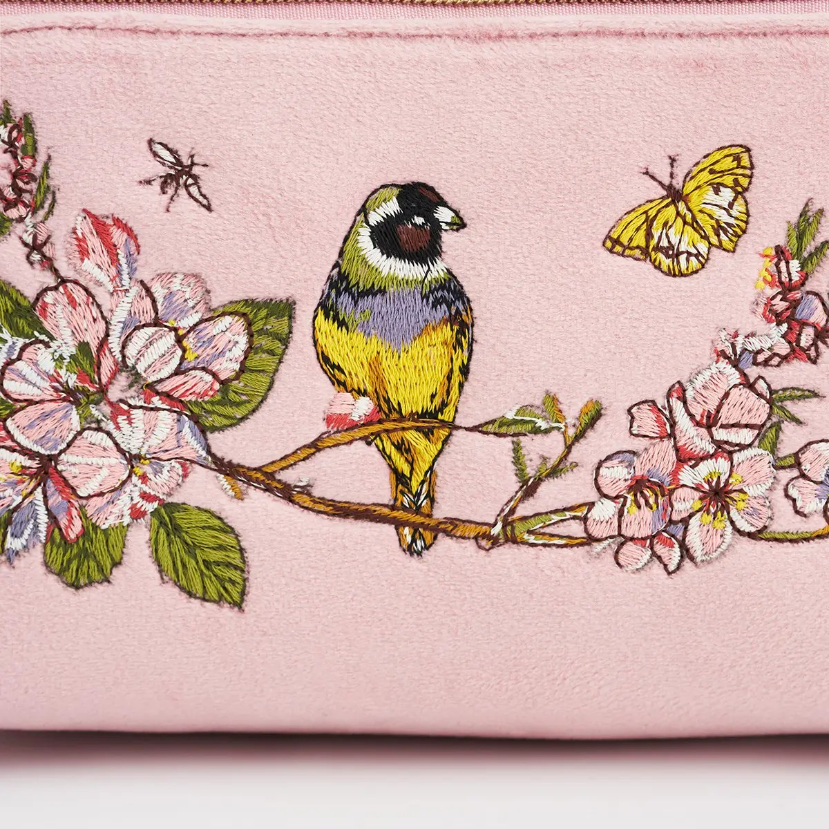love scatter pink velvet embroidered cosmetic pouch